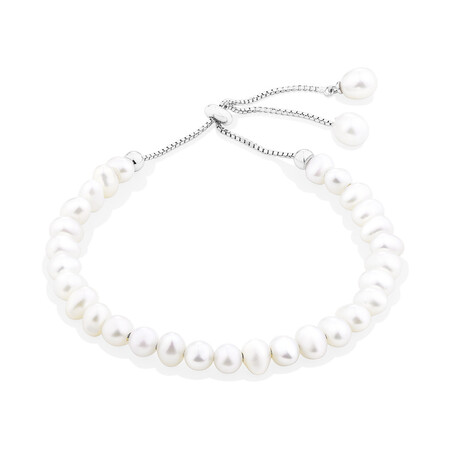 Adjustable Bracelet with Cultured Freshwater Pearls in Sterling Silver Adjustable Bracelet with Cultured Freshwater Pearls in Sterling Silver