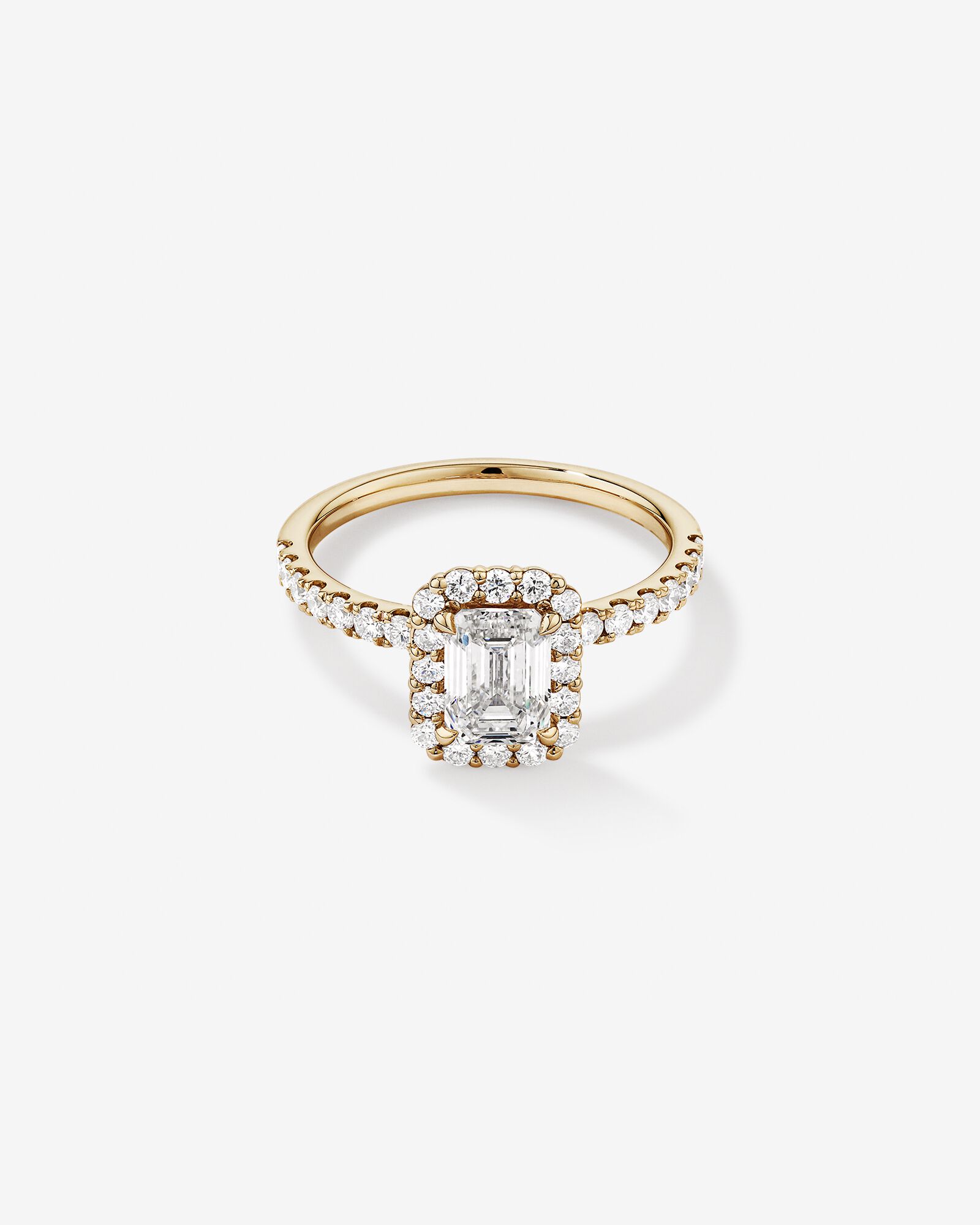 1.78 Carat TW Emerald Cut Laboratory-Grown Diamond Halo Engagement Ring in 14kt Yellow Gold