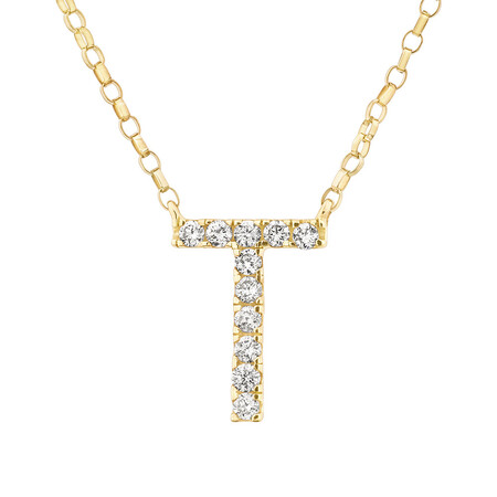 "T" Initial Necklace with 0.10 Carat TW of Diamonds in 10kt Yellow Gold "T" Initial Necklace with 0.10 Carat TW of Diamonds in 10kt Yellow Gold