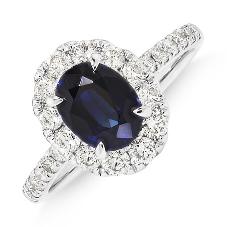 Halo Ring with Sapphire & 0.80 Carat TW of Diamonds in 14kt White Gold Halo Ring with Sapphire & 0.80 Carat TW of Diamonds in 14kt White Gold