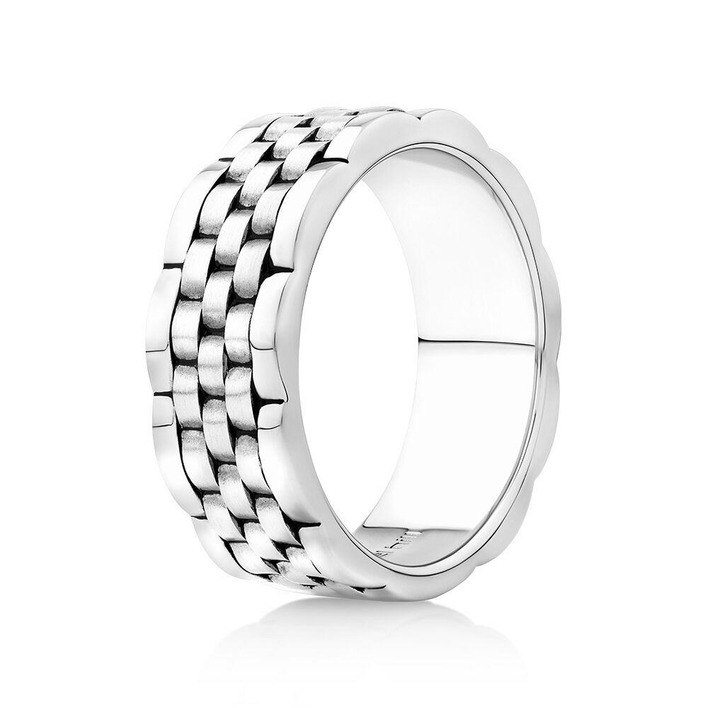 Men's Link Pattern Textured Ring Sterling Silver