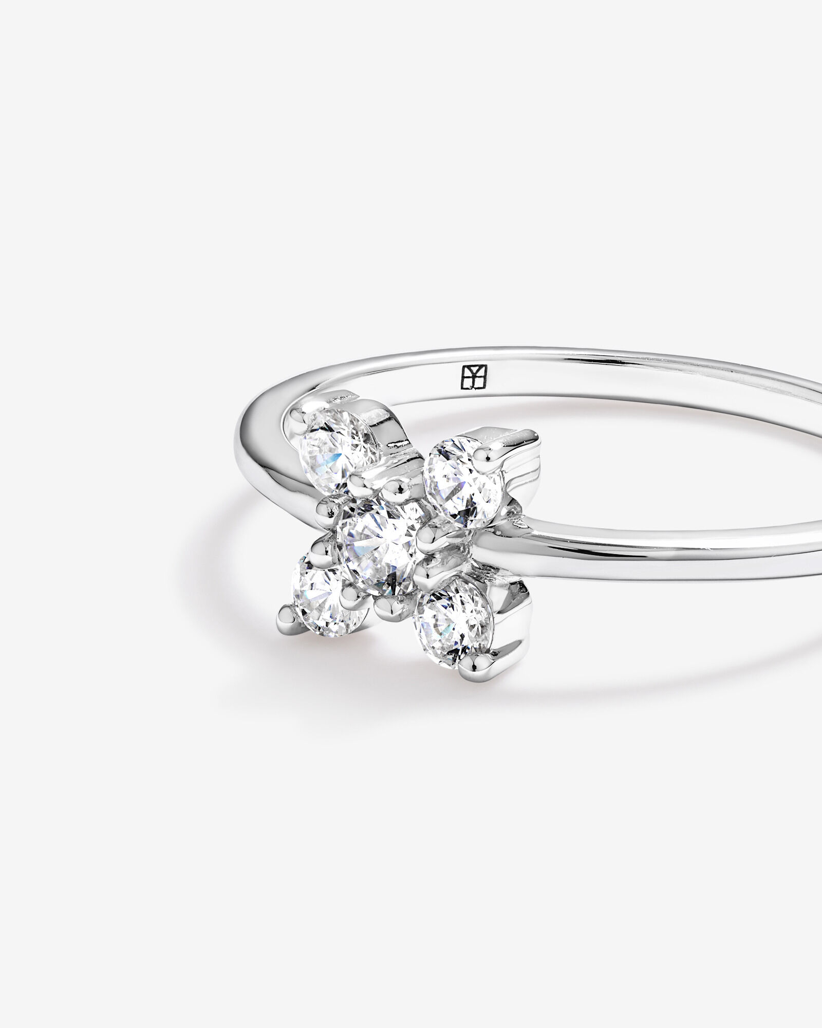 Cubic Zirconia Floral Ring Sterling Silver