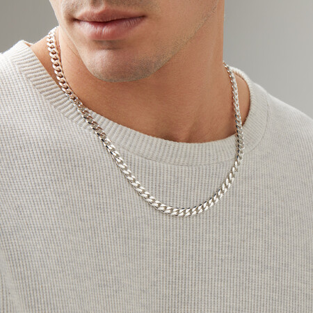 55cm (22") 7mm-7.5mm Width Curb Chain in Sterling Silver 55cm (22") 7mm-7.5mm Width Curb Chain in Sterling Silver