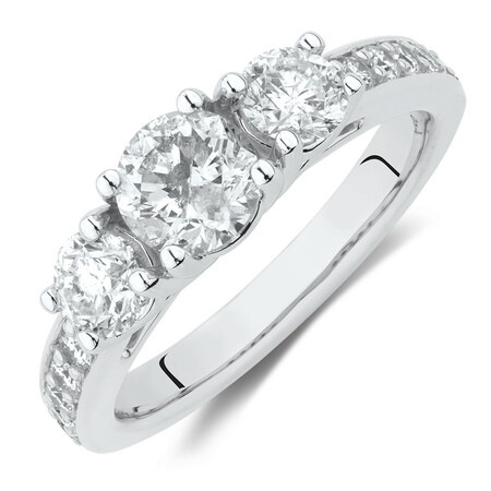 Three Stone Engagement Ring with 1 1/2 Carat TW of Diamonds in 14kt White Gold Three Stone Engagement Ring with 1 1/2 Carat TW of Diamonds in 14kt White Gold