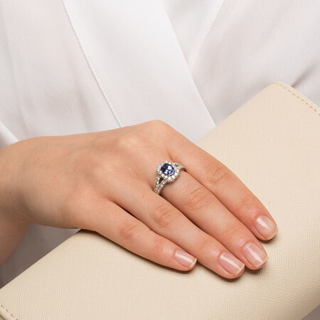 Ring with Tanzanite & 1 Carat TW of Diamonds in 14kt White Gold Ring with Tanzanite & 1 Carat TW of Diamonds in 14kt White Gold