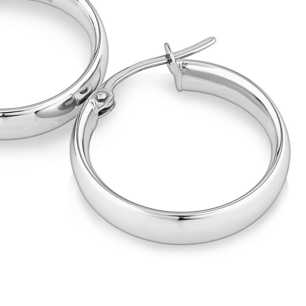 15mm Flat Round Hoop Earrings 10kt White Gold