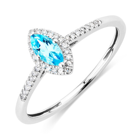 Ring with Blue Topaz & Diamonds in 10kt White Gold Ring with Blue Topaz & Diamonds in 10kt White Gold