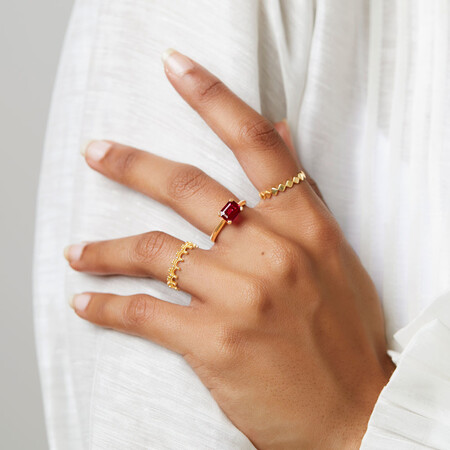 Emerald Cut Ring with Laboratory Created Ruby in 10kt Yellow Gold Emerald Cut Ring with Laboratory Created Ruby in 10kt Yellow Gold