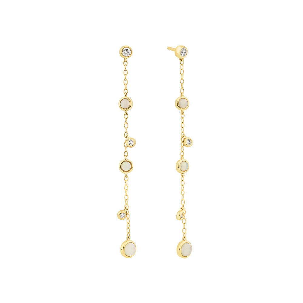 Drop Earrings with Opal 0.15 Carat TW of Diamonds in 10kt Yellow Gold