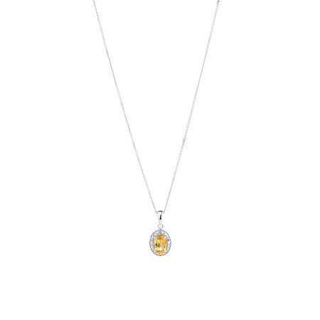 Halo Pendant with Citrine & Diamonds in Sterling Silver Halo Pendant with Citrine & Diamonds in Sterling Silver