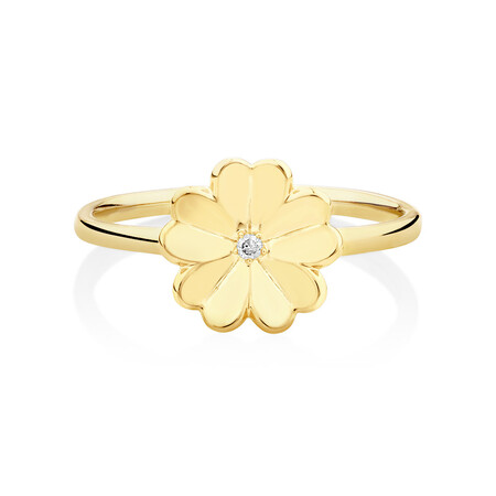 Flower Ring with Diamond in 10kt Yellow Gold Flower Ring with Diamond in 10kt Yellow Gold