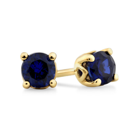 4mm Stud Earrings with Created Sapphire in 10kt Yellow Gold