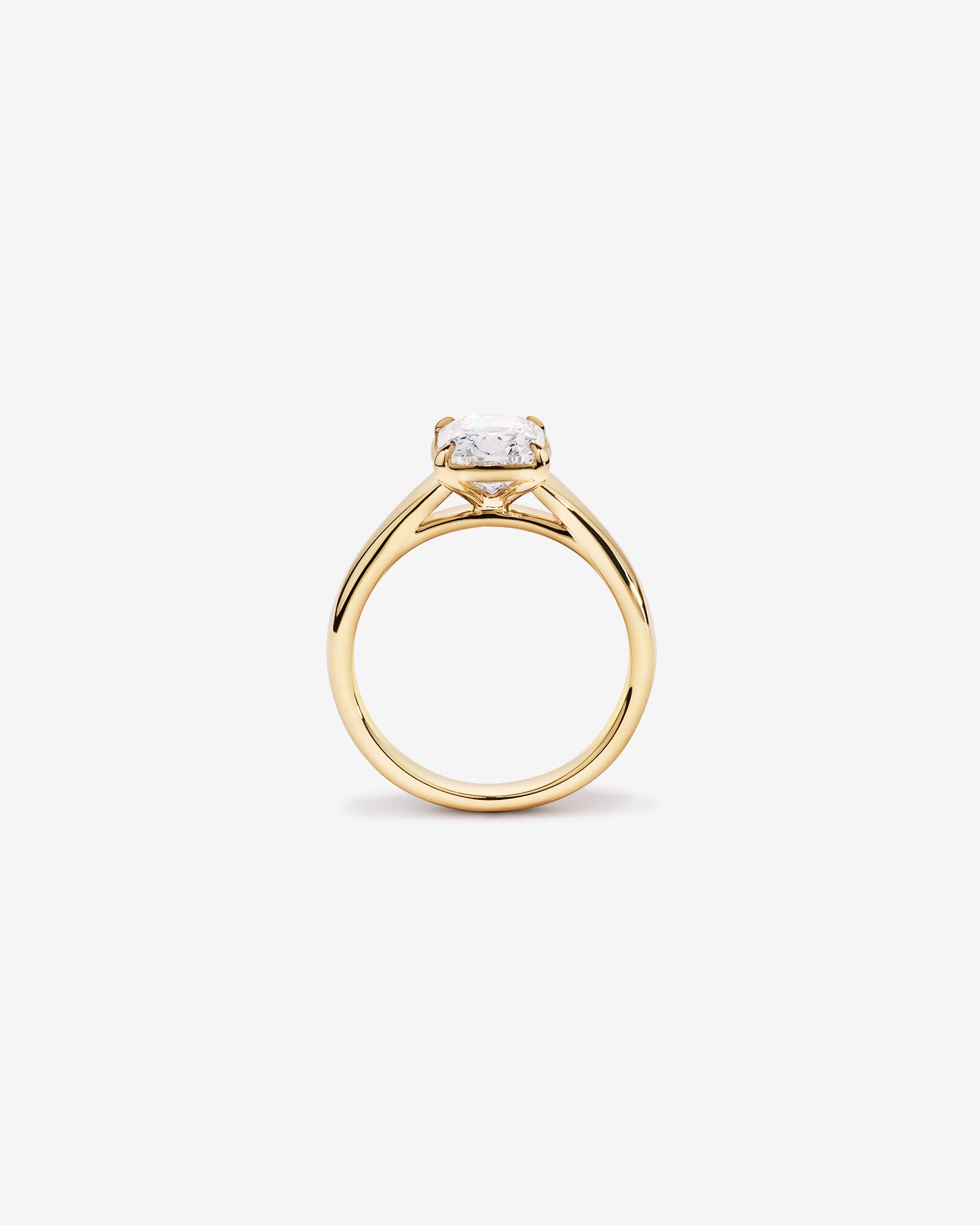 Carat Laboratory-Grown Elongated Cushion Diamond Solitaire Four Claw with Low Set Bezel Engagement Ring in 14kt Yellow Gold