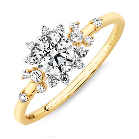 Scatter Halo Ring with 0.73 Carat TW of Diamonds in 14kt Yellow & White Gold Scatter Halo Ring with 0.73 Carat TW of Diamonds in 14kt Yellow & White Gold