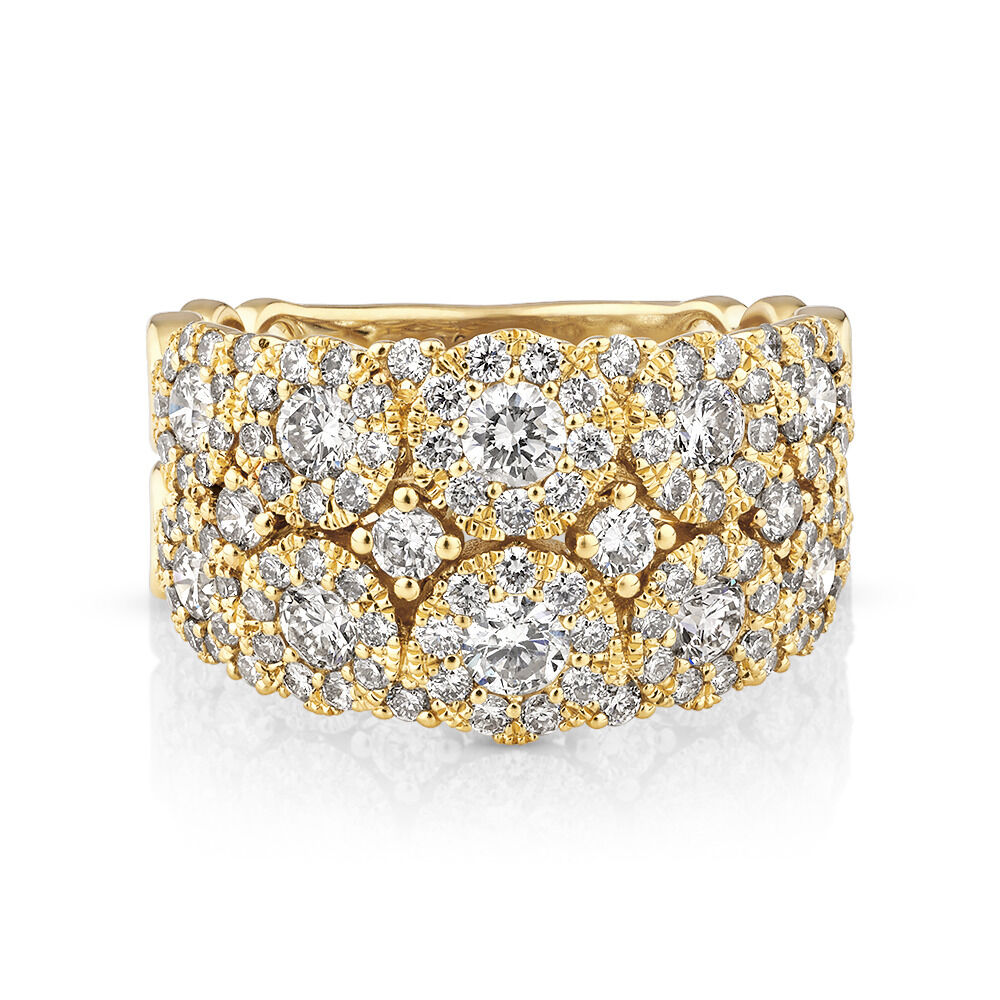 Bague à bulles à 2 rangs en or jaune 14 K avec diamants totalisant 2 ct
