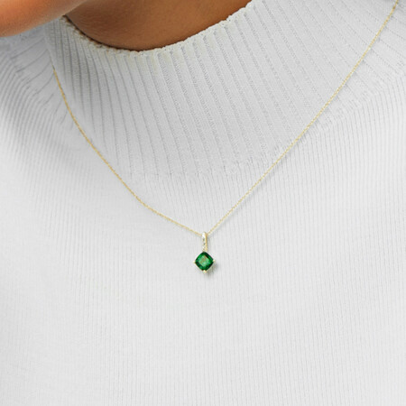 Pendant with Created Emerald & Diamonds in 10kt Yellow Gold Pendant with Created Emerald & Diamonds in 10kt Yellow Gold
