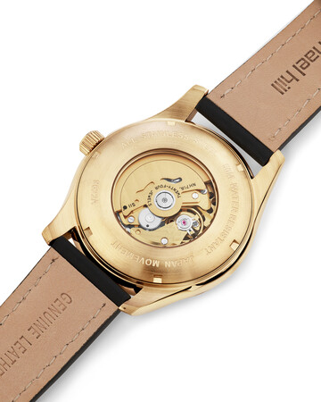 Michael Hill Automatic Skeleton Watch In Gold Tone Stainless Steel And Leather Michael Hill Automatic Skeleton Watch In Gold Tone Stainless Steel And Leather