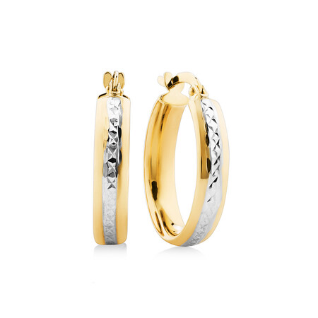 15mm Two-Tone Diamond Cut Hoop Earrings in 10kt Yellow Gold 15mm Two-Tone Diamond Cut Hoop Earrings in 10kt Yellow Gold