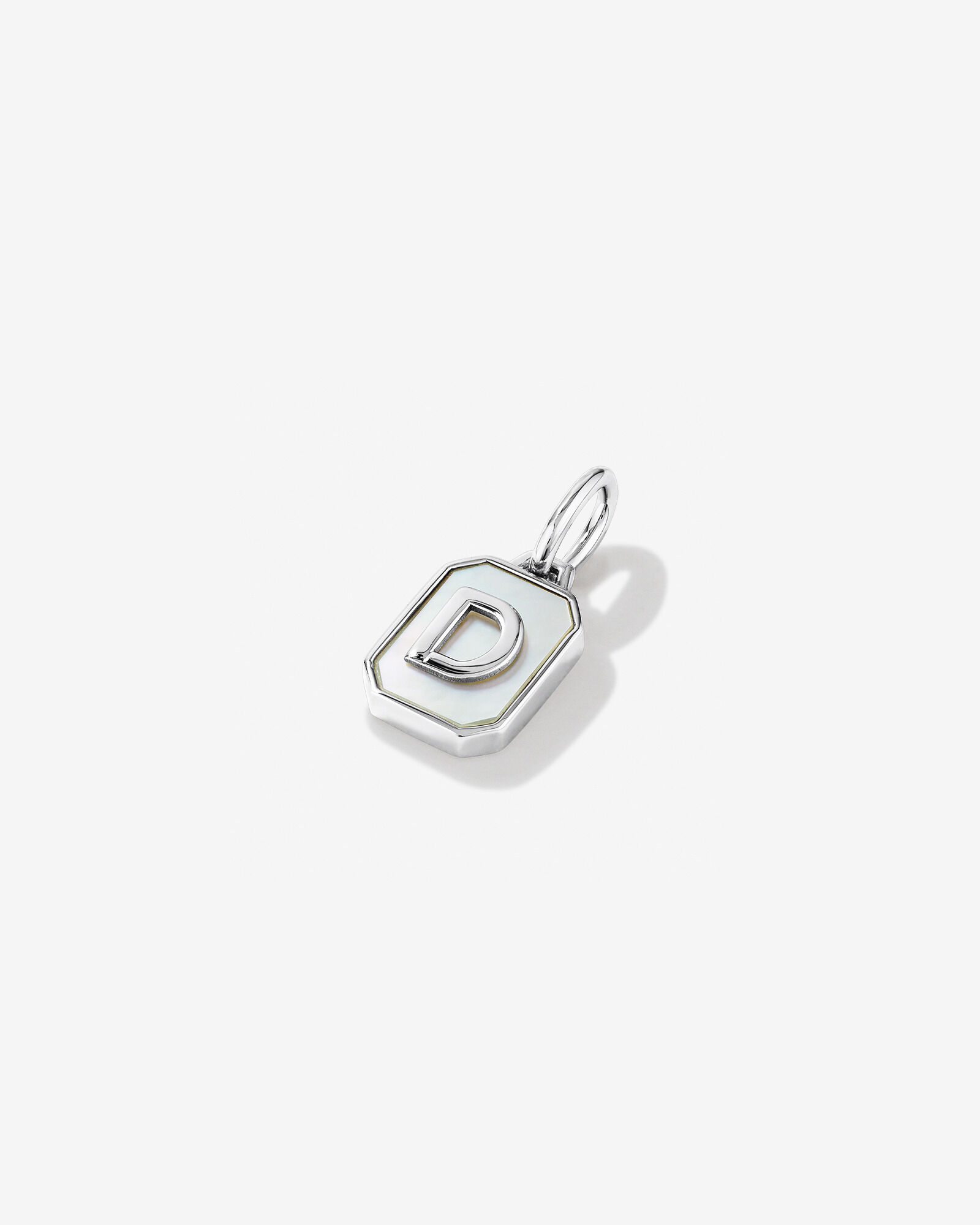 Letter D Mother of Pearl Initial Pendant Sterling Silver