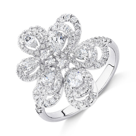 Flower Ring with 1 Carat TW of Diamonds in 10kt White Gold Flower Ring with 1 Carat TW of Diamonds in 10kt White Gold