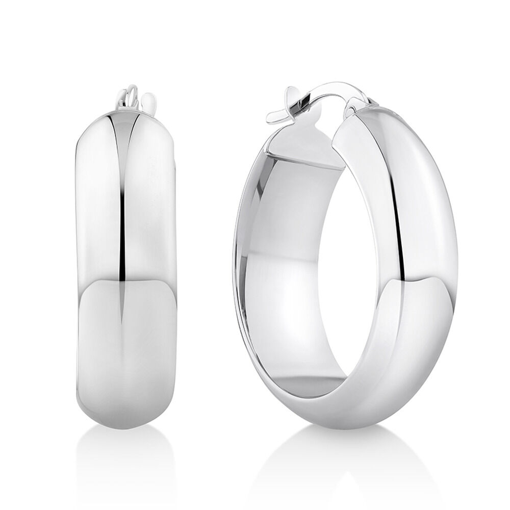 15mm Half Round Hoop Earrings 10kt White Gold