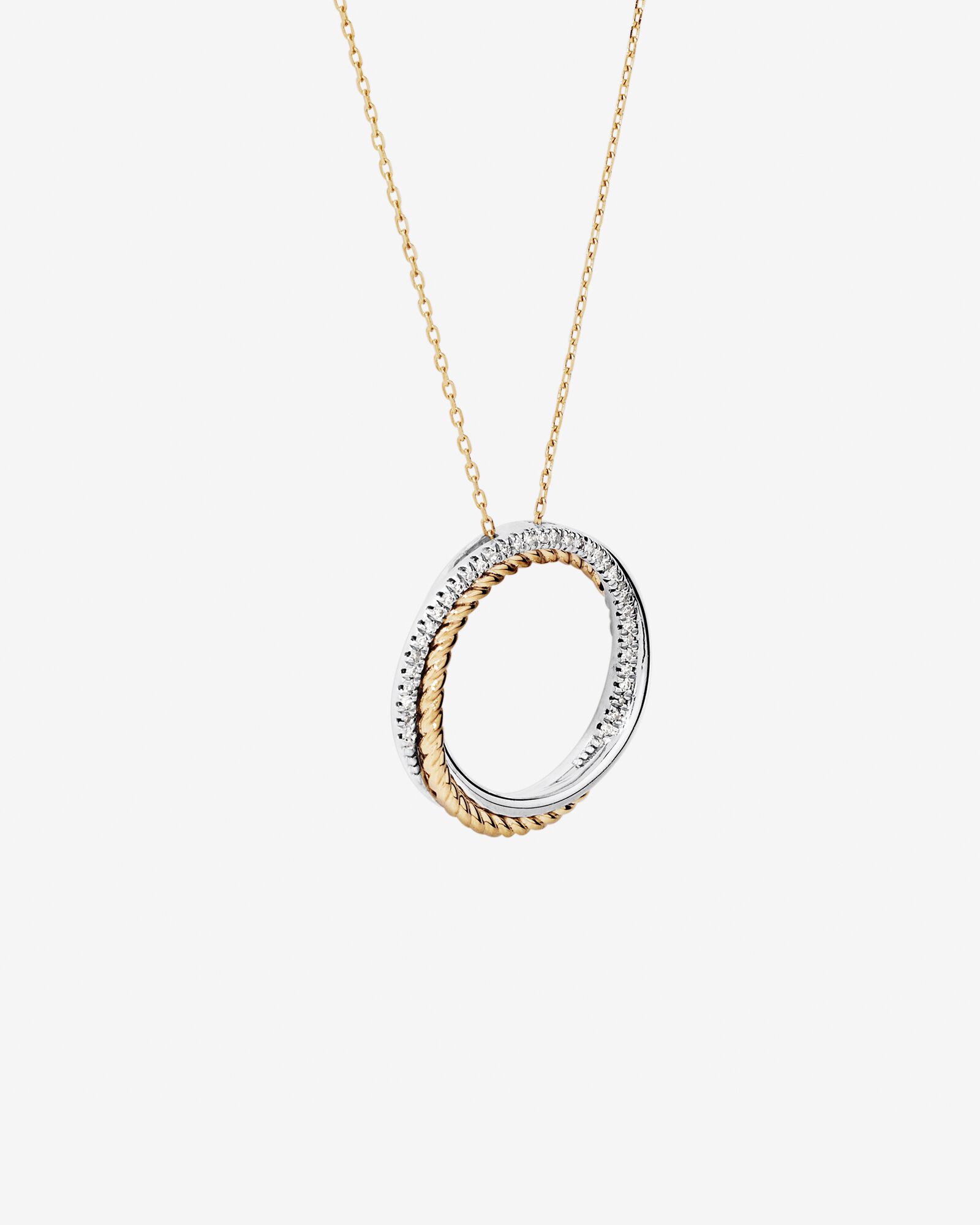 0.11 Carat TW Diamond Triple Circle Crossover Pendant Necklace in Sterling Silver & 10kt Yellow Gold