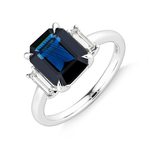 Sapphire Ring with .18 Carat TW Diamond in 14kt White Gold