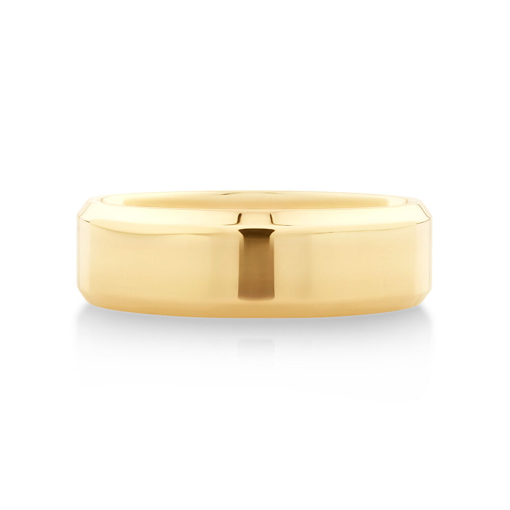 7mm Flat Bevelled Wedding Band in 10kt Yellow Gold