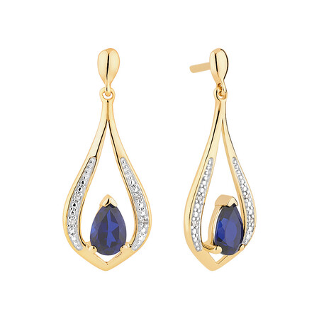 Stud Earrings with Created Sapphire & Diamonds in 10kt Yellow Gold Stud Earrings with Created Sapphire & Diamonds in 10kt Yellow Gold