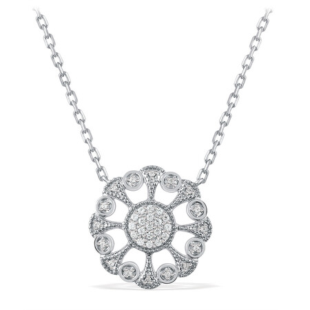 Art Deco Circle Necklace With Diamonds In Sterling Silver Art Deco Circle Necklace With Diamonds In Sterling Silver