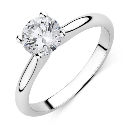 Certified Solitaire Engagement Ring with 1 Carat TW Diamond in 14kt White Gold Certified Solitaire Engagement Ring with 1 Carat TW Diamond in 14kt White Gold