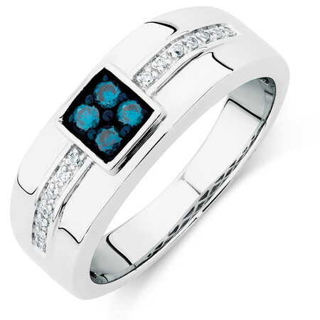 Men's Ring with 1/4 Carat TW of White & Enhanced Blue Diamonds in 10kt White Gold Men's Ring with 1/4 Carat TW of White & Enhanced Blue Diamonds in 10kt White Gold
