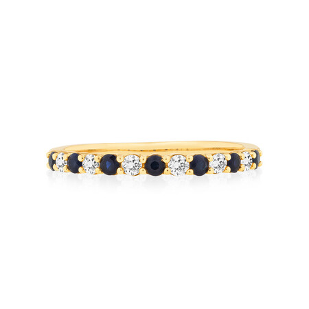 Ring with Blue Sapphire & 0.15 Carat TW of Diamonds in 10kt Yellow Gold Ring with Blue Sapphire & 0.15 Carat TW of Diamonds in 10kt Yellow Gold