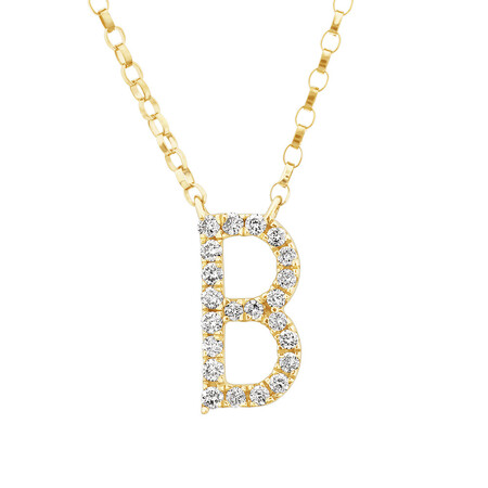 "B" Initial Necklace with 0.10 Carat TW of Diamonds in 10kt Yellow Gold "B" Initial Necklace with 0.10 Carat TW of Diamonds in 10kt Yellow Gold