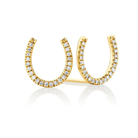Horseshoe Stud Earrings With Diamonds In 10kt Yellow Gold