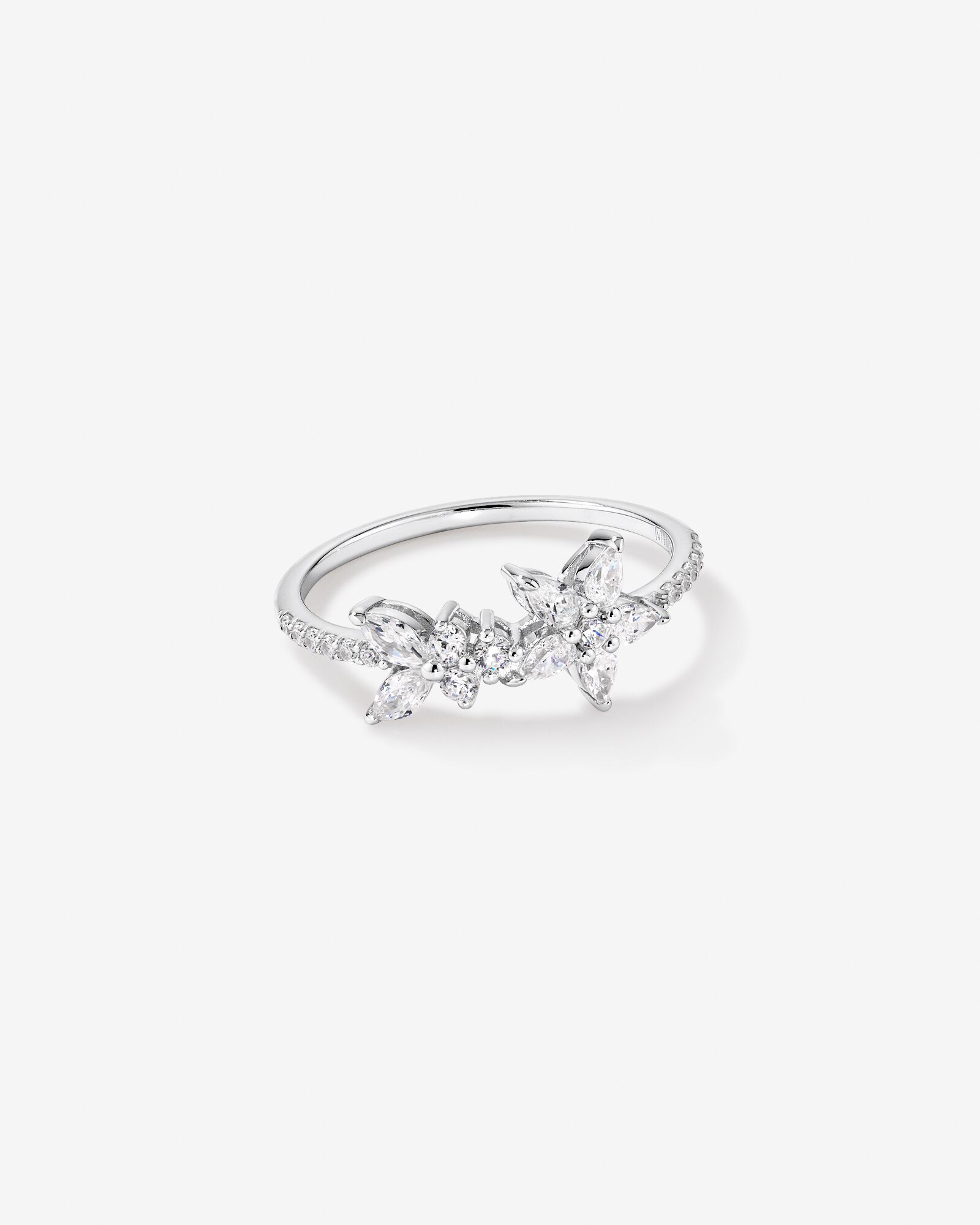 Floral Pavé Ring with Cubic Zirconia Sterling Silver