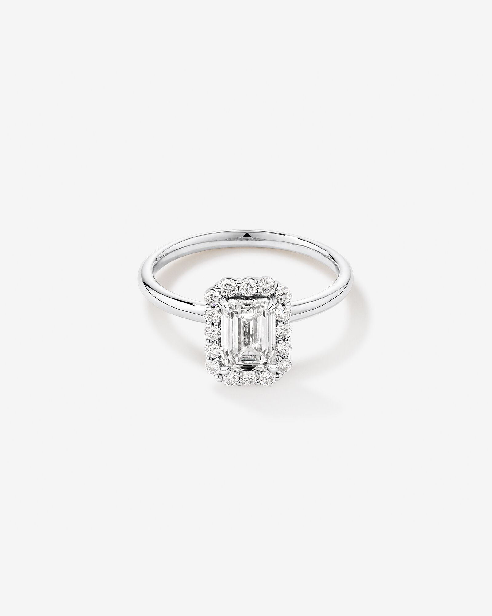 Carat TW Emerald Cut Laboratory-Grown Diamond Halo Engagement Ring in 14kt Gold