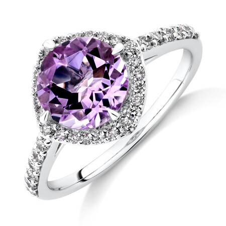 Halo Ring with Amethyst & .34 Carat TW of Diamonds in 10kt White Gold