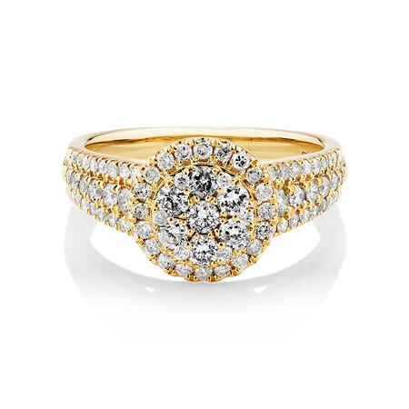 Round Halo Ring with 1.0 Carat TW of Diamonds in 10kt Yellow Gold Round Halo Ring with 1.0 Carat TW of Diamonds in 10kt Yellow Gold