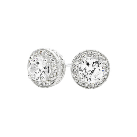 Stud Earrings with Cubic Zirconia in Sterling Silver Stud Earrings with Cubic Zirconia in Sterling Silver
