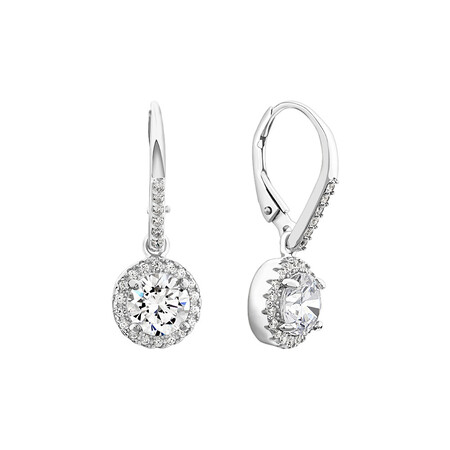 Halo Drop Earrings with Cubic Zirconia in Sterling Silver Halo Drop Earrings with Cubic Zirconia in Sterling Silver