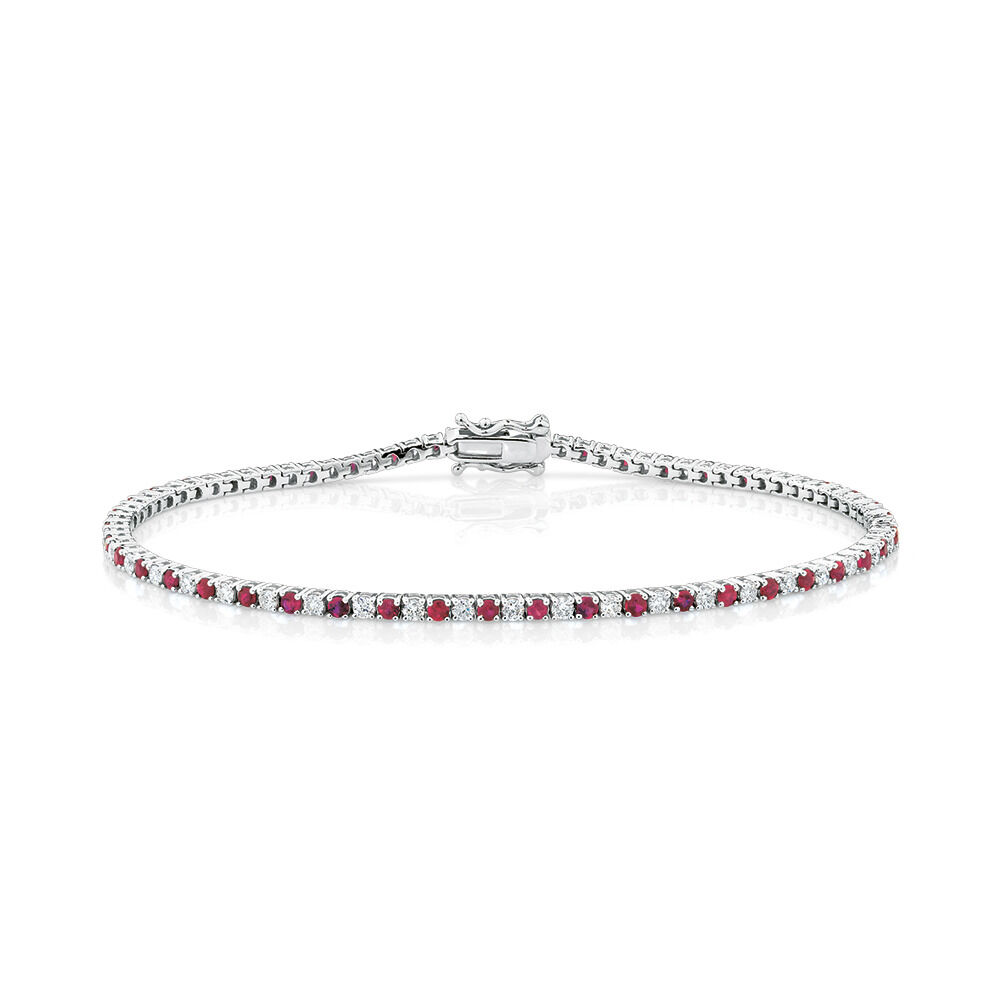 Tennis Bracelet with Natural Ruby & 1 Carat TW of Diamonds in 10ct White Gold