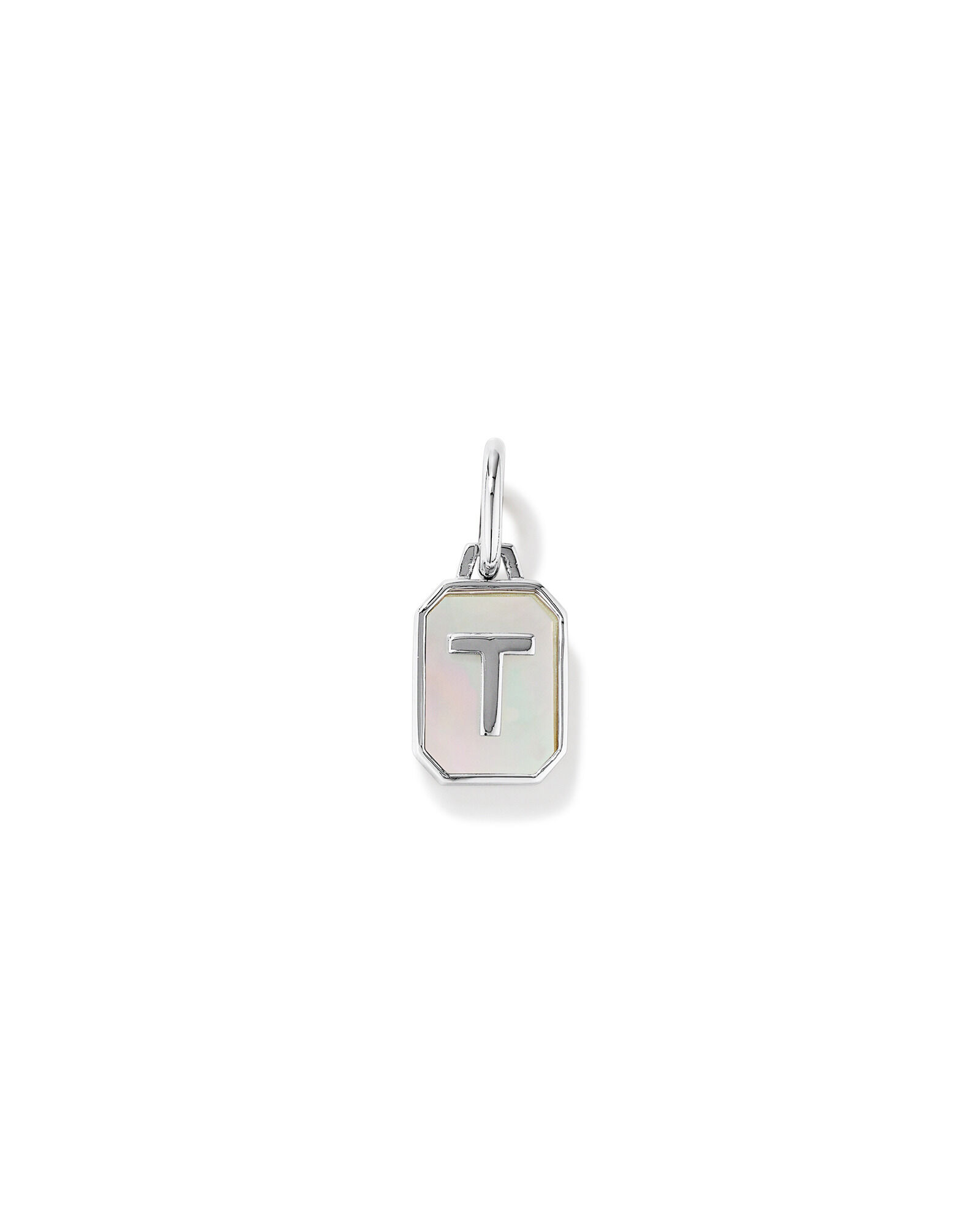 Letter T Mother of Pearl Initial Pendant Sterling Silver