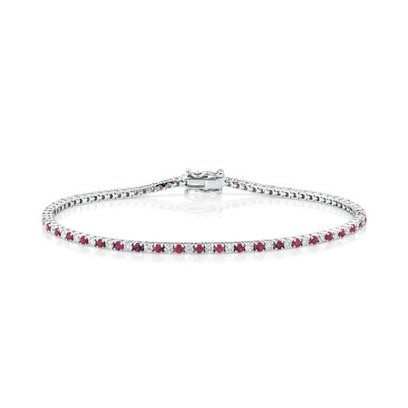 Tennis Bracelet with Ruby & 1 Carat TW of Diamonds in 10kt White Gold