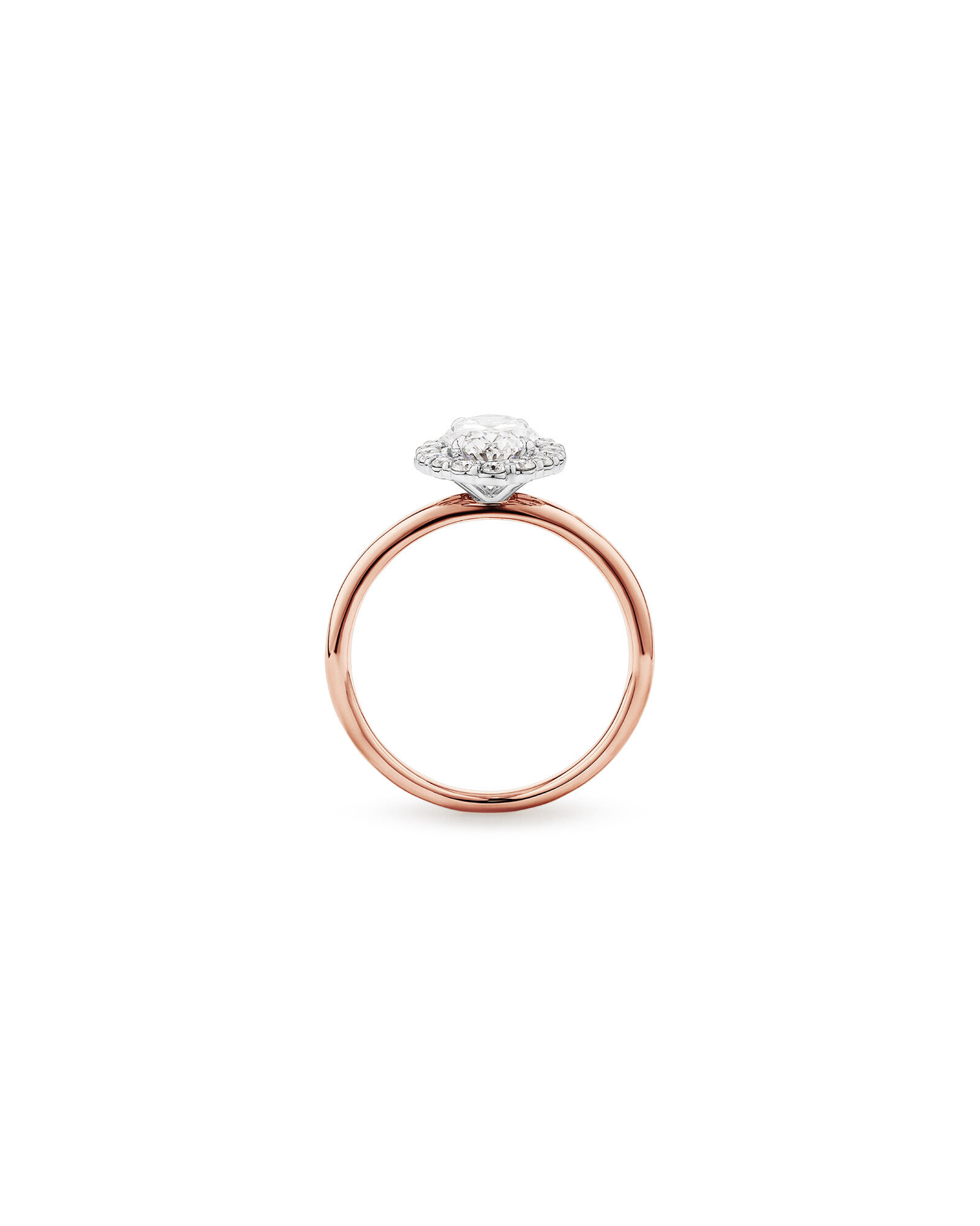 Bague de fiançailles en halo de diamants cultivés en laboratoire TW taille ovale de 1,46 carat en or rose et blanc 14 carats
