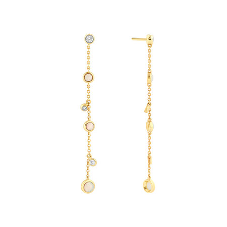 Drop Earrings with Opal & 0.15 Carat TW of Diamonds in 10kt Yellow Gold Drop Earrings with Opal & 0.15 Carat TW of Diamonds in 10kt Yellow Gold