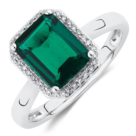 Ring with Created Emerald & Diamonds in 10kt White Gold Ring with Created Emerald & Diamonds in 10kt White Gold