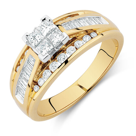 Engagement Ring with 1 Carat TW of Diamonds in 14kt Yellow & White Gold