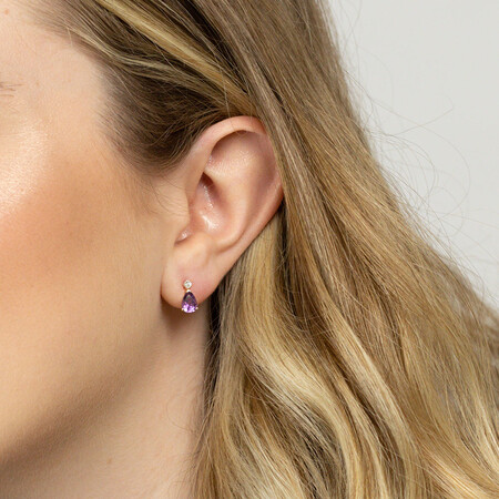 Stud Earrings with Amethyst & Diamonds in 10kt Yellow Gold Stud Earrings with Amethyst & Diamonds in 10kt Yellow Gold