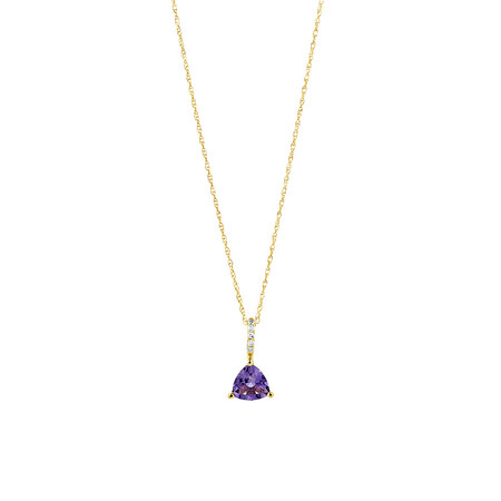 Amethyst Drop Pendant with Diamonds in 10kt Yellow Gold